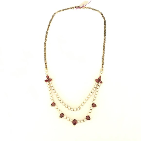 Necklace 18k Gold over 925 Sterling Ruby & Diamond Look Cubic Zirconia Prong Set - Picture 2 of 9